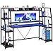 SEDETA Gaming Desk 78.8'' with LED Lights, Hutch and Storage Shelves, Computer Desk with Monitor Stand, Large PC Gamer Desk Workstation, Ergonomic Gaming Table for Bedroom, Living Room, Black