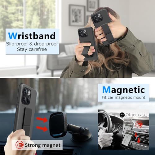 Coque OnePlus 10T antichoc en silicone noir avec support magnétique pliable - 5
