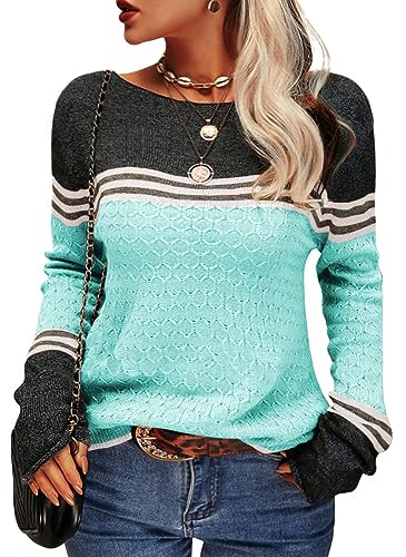Tankaneo Damen Pullover Colorblock Langarm Rundhals Strickpullover Gestreift Slim Fit Strickwaren Tops Tankaneo Damen Pullover Colorblock Langarm Rundhals Strickpullover Gestreift Slim Fit Strickwaren Tops