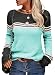 Tankaneo Damen Pullover Colorblock Langarm Rundhals Strickpullover Minze M