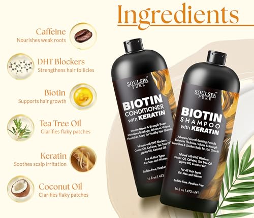 Image of Biotin Shampoo and Conditioner Set with Keratin - Sulfate-Free Advanced Anti-Thinning, Hair Growth Shampoo and Conditioner Combo Repair Formula - with DHT Blockers, for Men & Women - 16 fl oz each