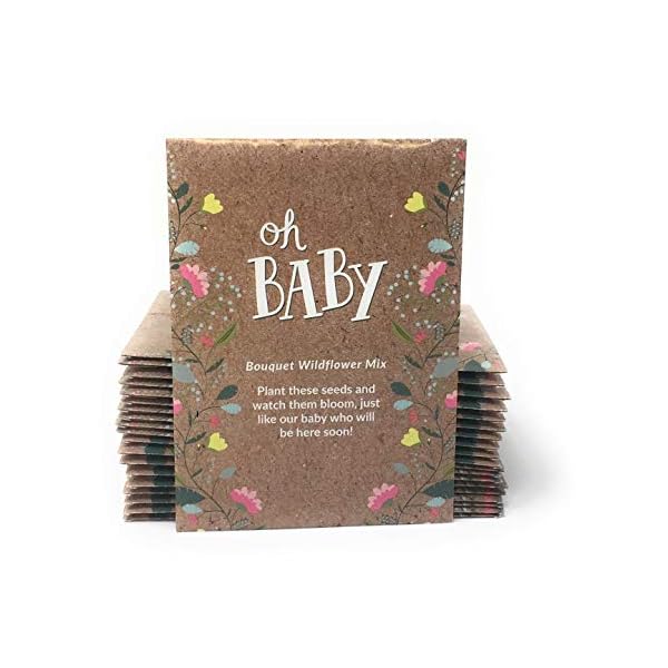 Oh Baby - Baby Shower Seed Packet Party Favors - Boy or Girl - Individual Bouquet Wildflower Mix - Ready to Give - Pack…