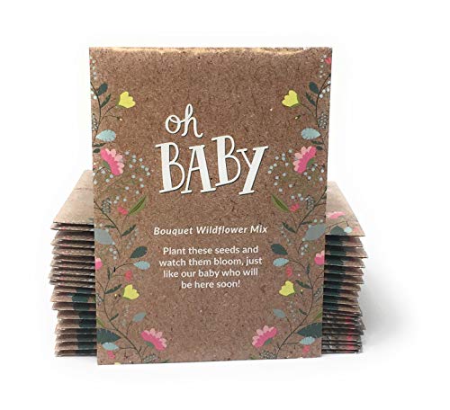 Oh Baby - Baby Shower Seed Packet Party Favors - Boy or Girl - Individual Bouquet Wildflower Mix - Ready to Give - Pack of 20