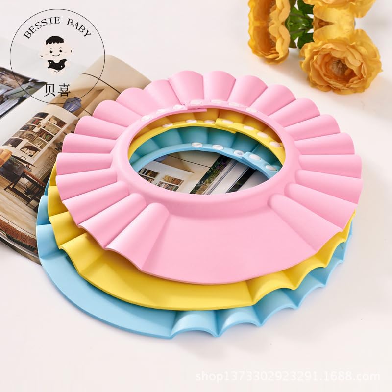 Image of Baby Shower Caps Shampoo Cap Wash Hair Bath Visor Caps Adjustable Shield Waterproof Ear Protector Eye Hats Infant (Pink)