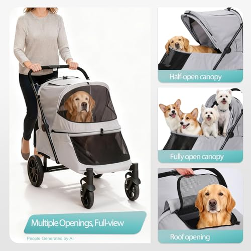 Image of Pet Stroller with Ramp for Large Dog up to 132lbs Portable&Foldable