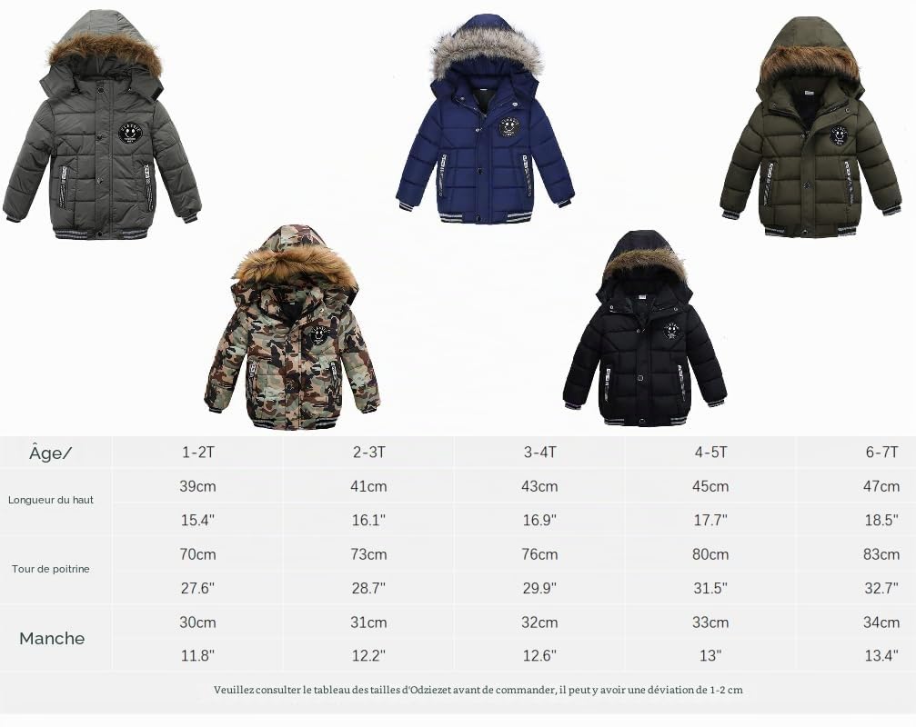 Blouson Manteau Fourrure Chaud Enfant Garçon Bébé Ski Vêtement Doudoune à Capuche Veste à Manches Longues Chaud 1-5 Ans