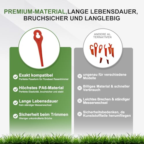 100 Stück Ersatzmesser Kompatibel mit Florabest LIDL FRTA 20A1 FAT18B2 FAT18B3,Kunststoffmesser für Akku Rasentrimmer Florabest