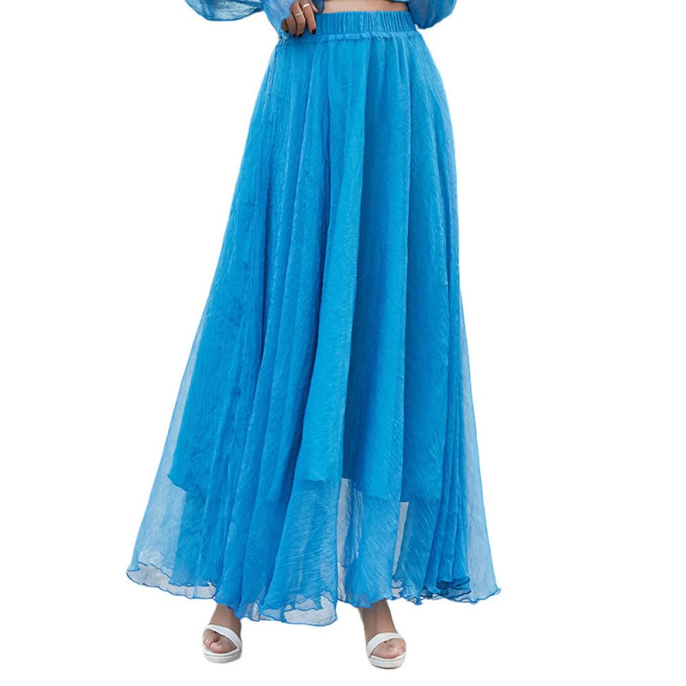 Gonne A Ruota,Gonna Midi in Chiffon Blu da Donna Boho 8M Grande Gonna Plissettata Swing Flowy Leggera A-Line Increspato Ruffle Mopping Floor Beach Gonne Lunghe per Ragazze Ladies