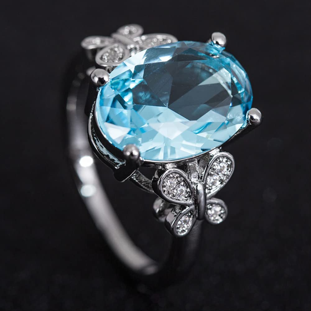 100% echter 925-Ring mit 10 x 14 mm Aquamarin-Edelstein, für Damen, Verlobung, Ehering, edler Schmuck