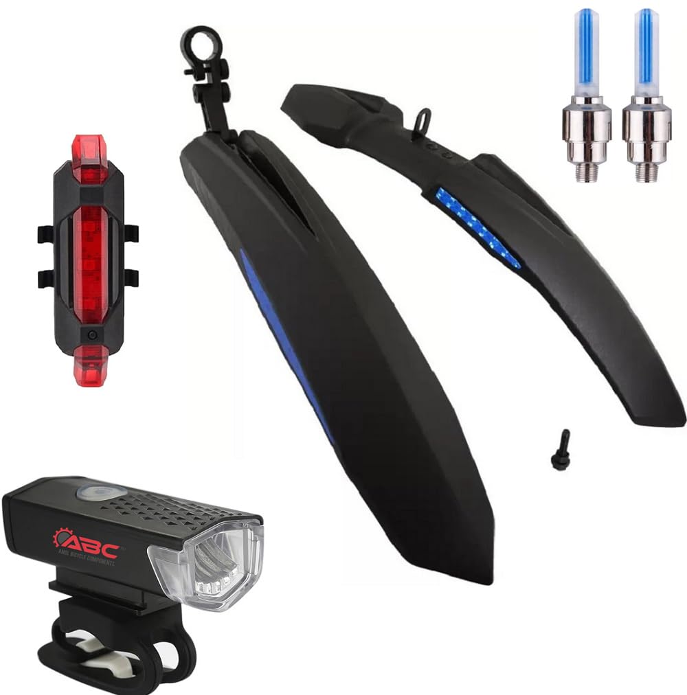 ABC Bicycle Front & Rear Mudguard with Reflective Tape and Iron Fitting + Cycle Waterproof Rechargeable Front Rear and Valve Light (Blue) (B0CL7Q4S2K) Amazon Price History, Amazon Price Tracker