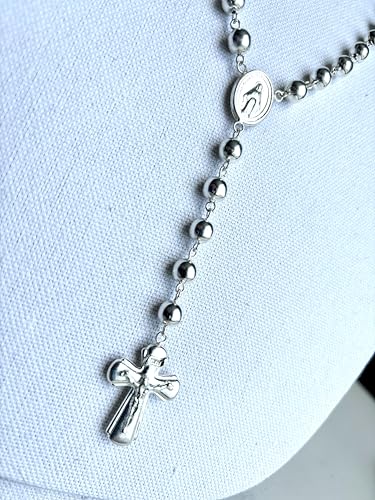 Handmade 925 Sterling Silver Rosary Necklace – 28 Inches Long, 50 g – Catholic Prayer Beads Jewelry2