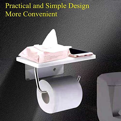 Toilet Paper Holder With Natural Marble Shelf For Bathroom Washroom,Wall Mounted Tissue Holder Suitable For Mega Roll (Middle 7.87 * 4.72 In, Brushed Nickel) #TOP4