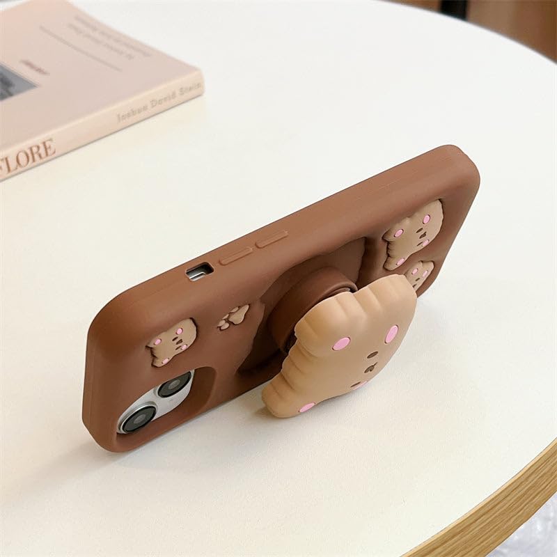 Image of COVERLY for iPhone 17 Teddy Bear 3D Cartoon Case,Full Protective Cotton Bear Love Graphic Animal Back Case with Holder Cute Soft Silicone Stylish Fashion Fun Aesthetic Cover for Apple iPhone 17