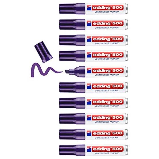 edding 500 marcador permanente - violeta - 10 rotuladores - punta biselada 2-7 mm - resistente al agua, de secado rápido, rotuladores indelebles - para cartón, plástico, madera, metal, vidrio