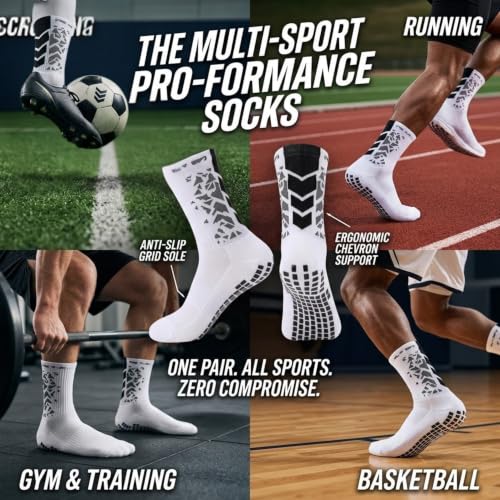 BOLDSTUFF Men's White Anti-Slip Football Socks WHITE BLACK - 4 BOX - Image 7