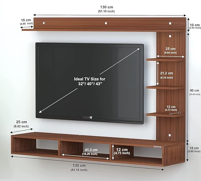 Image of Anikaa Tyron Engineered Wood Wall Mount TV Unit /TV Stand /Wall Set Top Box Stand /TV Cabinet /TV Entertainment Unit with LED Light (Walnut)(Ideal for Upto 42 inch)(D.I.Y)