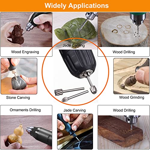 HPMAISON 20tlg. HSS Drehfräser Set für Rotary Tool, 3mm Schaft Holzschnitzerei Bohrer Set für DIY Holzarbeiten, Schnitzen, Gravieren, Bohren