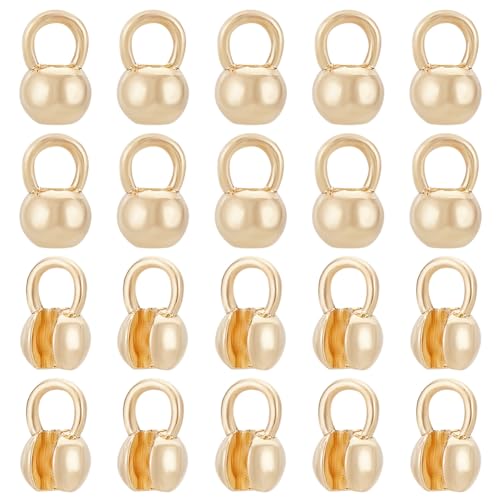 BENECREAT 20Pcs Real 14K Gold Plated Crimp Ends, Round Brass Bead Tips Calotte Ends, Clamshell Knot Cover for Jewelry Making DIY Findings Crafts, Hole: 2mm