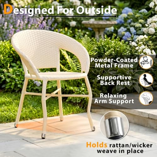 Image of BRISHI 5-Piece Outdoor Rattan Wicker Patio Square Coffee Table Set | Garden Furniture for Balcony, Terrace, Poolside & Porch | Waterproof Bistro Sets for Home & Backyard (Cream)