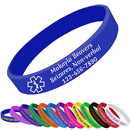 Personalized Medical Alert Bracelet Silicone Custom Rubber Wristbands Customized Medical Id Bracelet Engraved with Text for Women Men Elderly Patient
