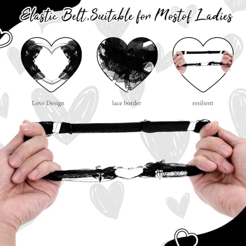 2 PCS Black Garter, Lace Thigh Garter Thigh Belt for Women, Adjustable Heart Leg Garters Elastic Plus Size3