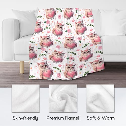 Owl Throw Blanket, Cozy Flannel Throw Blankets for Couch Office, Cute Soft Throw Gifts for Kids, Pink 30"x40"