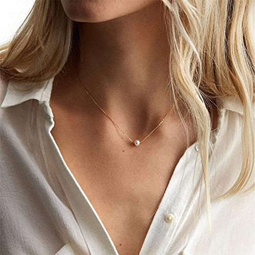 Pearl Necklace for Women, Dainty Pearl Choker Necklace for Women 14K Gold Plated Layered Pearl Necklace Handmade Pearl Chain Necklace Everyday Jewelry Gift3