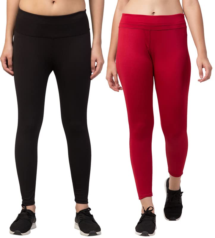 Image of BLUECON Gym wear Leggings Ankle Length Workout Pants | Stretchable Tights | Mid Waist Sports Fitness Yoga Track Pants for Girls & Women (Pack of 2)