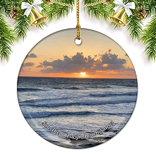 California San Diego Pacific Beach Sunset USA America Christmas Ornaments for Tree Ceramic Pendant Double Sided Ornament Decor Xmas Gifts Porcelain Travel Souvenirs