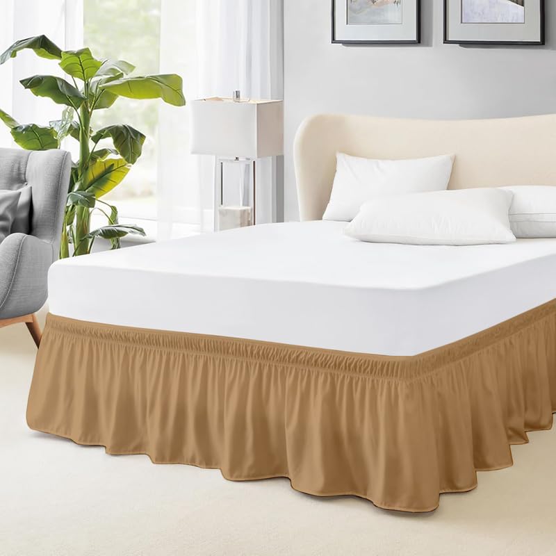 Microfiber Around Skirt | Solid Easyfit Queen Size 15 Inch Drop Tailored Wrinkle Fade Resistance Soft Fabric Stylish Design Bedskirts- (Beige, 60 * 80 in)-picture-16