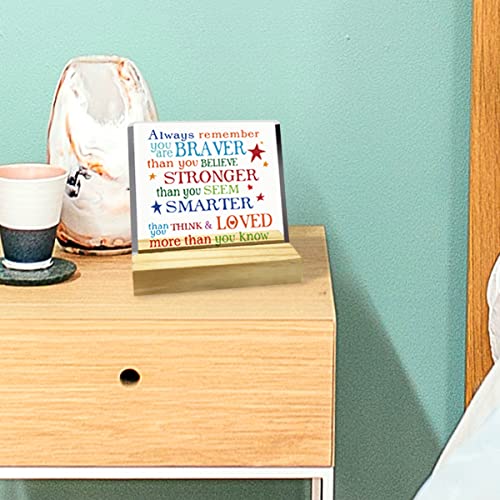 Always Remember You Are Braver Acrylic Plaque Desk Decorative Sign For Home Bedroom Office Desk,Inspirational Desk Decor For Teens Boys Girls,Cheer Up Gifts For Women Man,Coworker Gifts For Women Man #TOP4