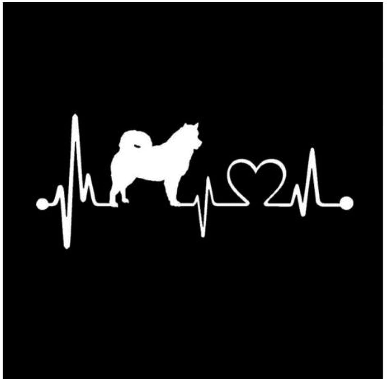 Genmip Black/Silver Car Stickers And Decals 18X6.9cm Alaskan Malamute Heartbeat Dog Car Stickers Decals Fashion Car Accessories （2Pcs）