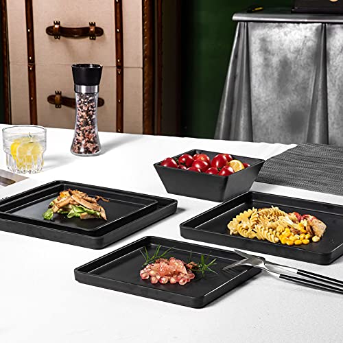 Melamine Dinnerware Sets - 12Pcs Square Plates And Bowls Set, Dishes Set, Black #TOP6