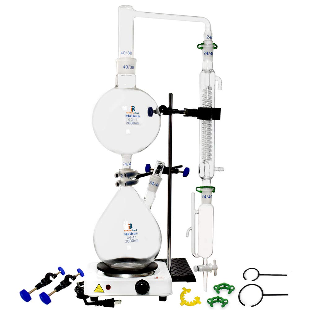 Aparato destilación aceites esenciales 2000 ml cristalería laboratorio destilador agua vapor embudo separación estufa caliente