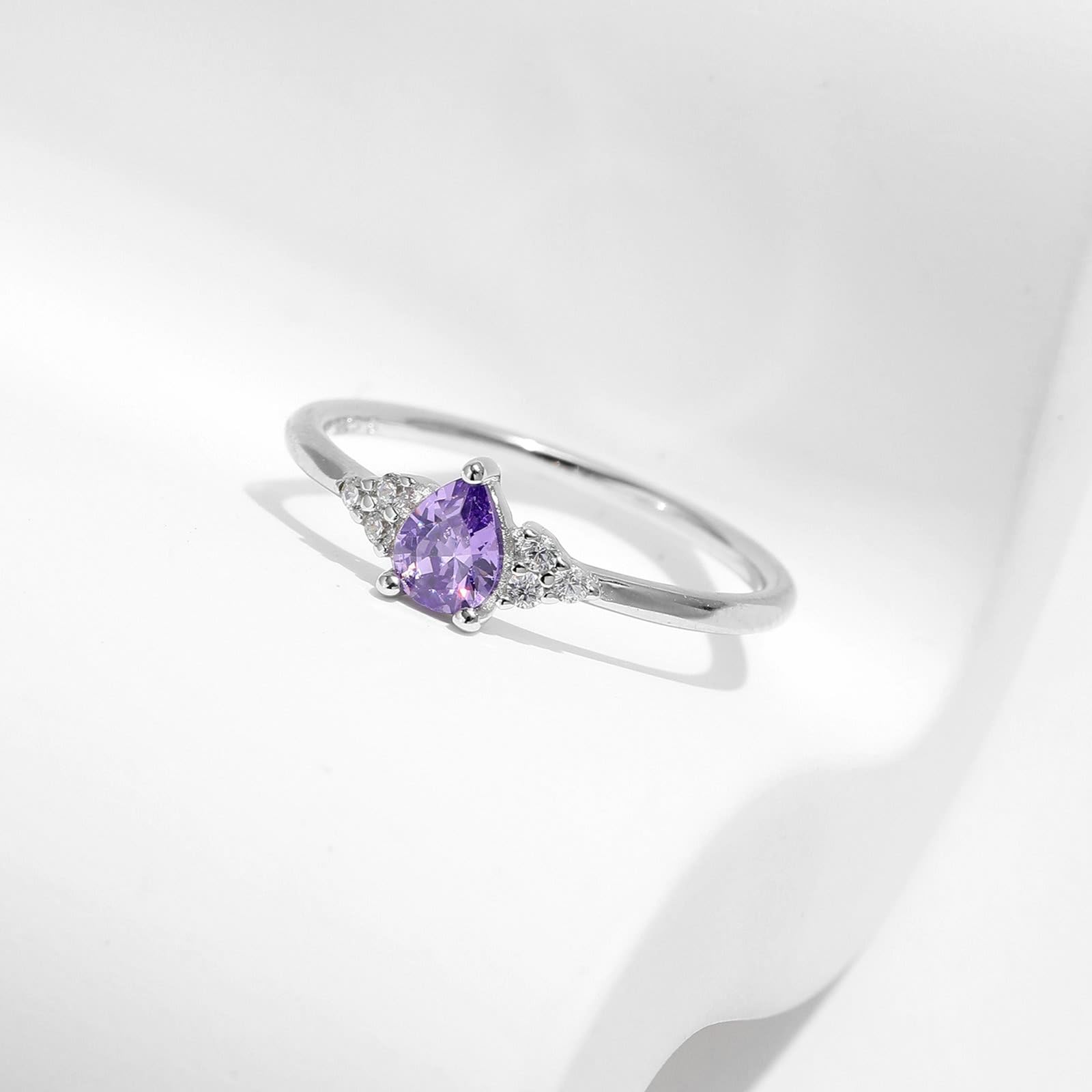 Anillo de oro blanco de 9 K/14 K, amatista morada, 4 x 5 mm, redondo con ópalo violeta, amatista, anillo para mujer, anillo de moissanita, anillo para mujer