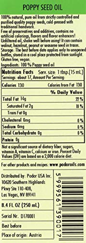 PÖDÖR Premium Poppy Seed Oil - 8.4 fl. Oz. - Cold-Pressed, 100% Natural, Unrefined and Unfiltered, Vegan, Gluten-Free, Non-GMO in Glass Bottle - Thumbnail 4