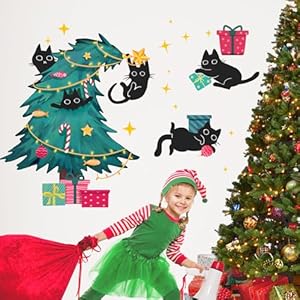 Mfault Christmas Tree Boho Black Cat Wall Decals Stickers, Xmas Botanical Kitty Pet Decorations Bedroom Art Cat Lover Gifts, Funny New Year 2025 Party Home Kitchen Decor Winter Holiday Gift Mfault Christmas Tree Boho Black Cat Wall Decals Stickers Xmas Botanical Kitty Pet Decorations Bedroom Art Cat Lover Gifts Funny New Year 2025 Party Home Kitchen Decor Winter Holiday Gift