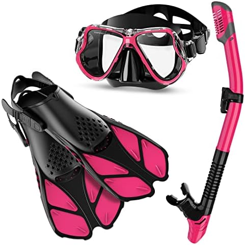 Zenoplige Mask Fins Snorkel Set Adults Men Women, Swim Goggles 180 Panoramic View Anti-Fog Anti-Leak Dry Top Snorkel and Dive Flippers Kit with Gear Bag for Snorkeling Swimming Scuba Diving Training