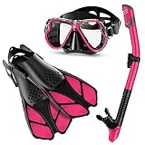 Zenoplige Mask Fins Snorkel Set Adults Men Women, Swim Goggles 180 Panoramic View Anti-Fog Anti-Leak