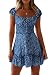 Cicy Bell Damen Sexy Blumendruck Mini Kleid Smocked Rüsche Boho...