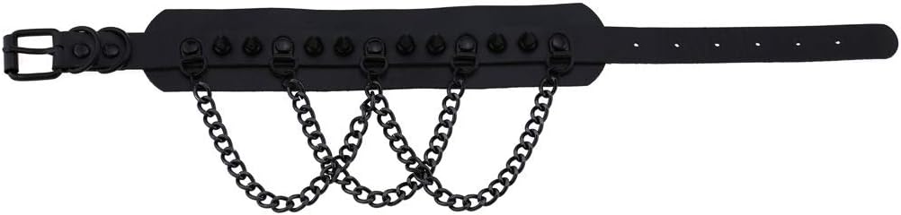 FM FM42 Multicolor PU Simulated Leather Black-tone Spikes Rivets Chain Collar Choker Necklace and Bracelet Set - Image 4