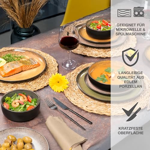 Moritz & Moritz VIDA Geschirrset 6 Personen Vintage 18-tlg. - Modernes Porzellan Geschirr Set - Kratz-, Mikrowellen- & Spülmaschinenfest, Essgeschirr, Tafelservice, Kombiservice 6 Personen