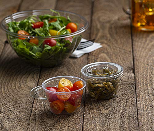 Image of Clear Disposable Plastic Portion Cups With Lids (100 Sets - 4 Oz) - Disposable Condiment Cups, Thanksgiving Sauce /Dip /Dressing Cups, Souffle Cups & Jello Shot Cups With Lids