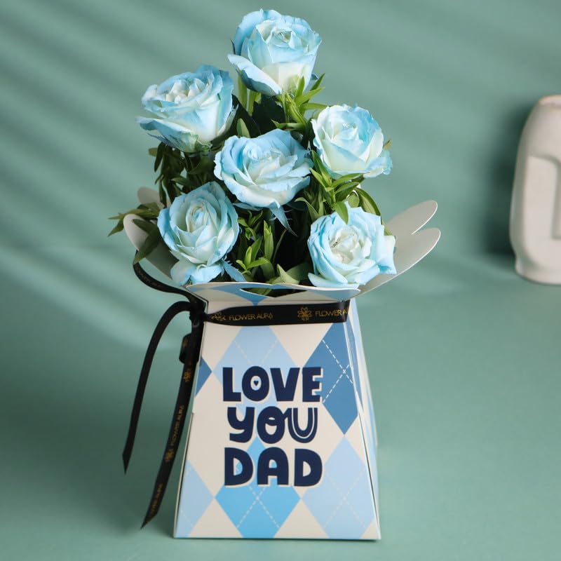 FlowerAura Premium Fresh Live Flower Bouquet of 6 Blue Spray Roses In Box For Birthday Gift & Father's Day Gift For Dad | Papa | Father-In-Law | Grandfather | Daddy | Appa | Baba (Same Day Delivery)-image-41