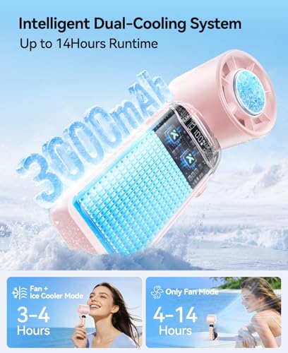 KIMMOO Handheld Portable Turbo Fan with Ice Cooler, Powerful 21000 RPM, Speed (1-199), Up to 14Hrs Cooling, Rechargeable Personal Fan, Small Pocket Hand Fans for Travel/Outdoor/Home/Office (Pink) - Image 5