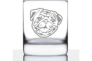 Happy Pug Whiskey Rocks Glass - Joyous Canine Themed Decor