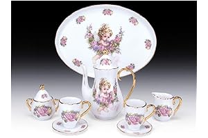 Miniature Porcelain Tea Set with Cherub Pattern