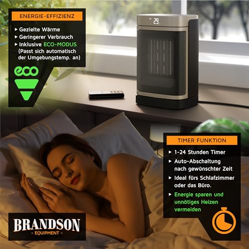 Brandson - Heizlüfter energiesparend leise - Oszillation - mit Fernbedienung - Preisträger - ECO Modus - 2 Stufen - Kindersicherung - Timer… – Ansicht 5