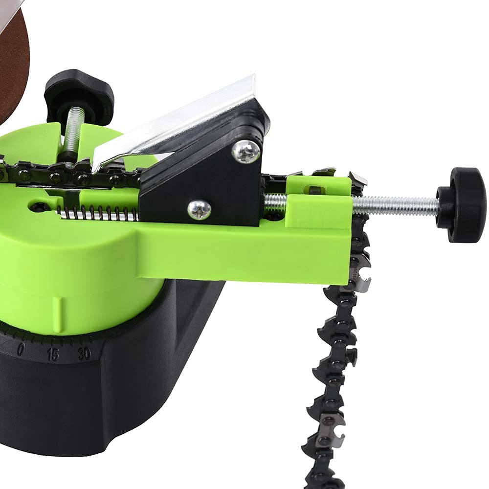 Bakaji Affilacatene Elettrico da banco per Catena Motosega Affila Catena con Serraggio Automatico e Angolo di Affilatura Regolabile Potenza 220 W 7500 Rpm 2Disco 108 mm Incluso