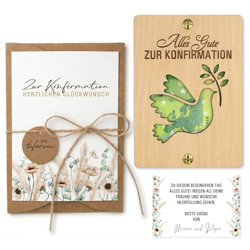ZUKLA Verpackung für Geldgeschenke Konfirmation - 14 x 10 cm - Geschenkset mit Umschlag - Geschenk für Jungen & Mädchen - Geldgeschenk Verpackung aus Holz